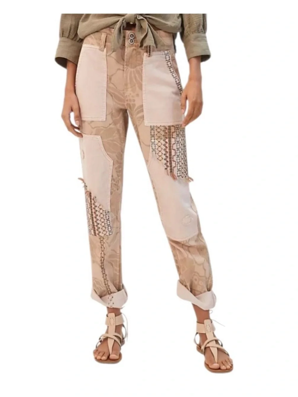 Anthropology’s Pilcro Neutral Patchwork Wide-Leg Jeans in Beige and Cream - Picture 5 of 15